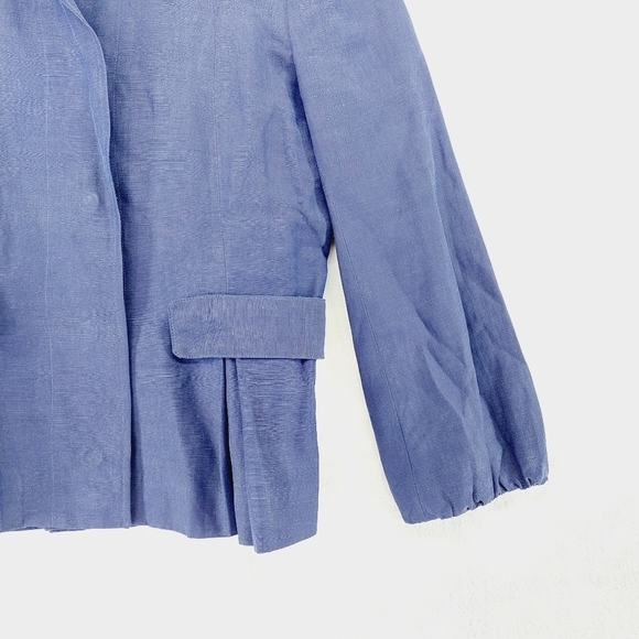 Jigsaw Blue Silk Hemp Blend Flap Pockets Victorian Collared Blazer P2959 - Picture 3 of 8